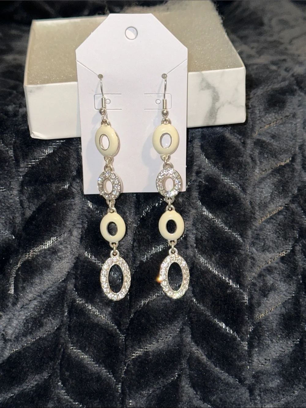 Handmade Cream and Silver Dangle Earrings - Elegant Oval Drop Earrings